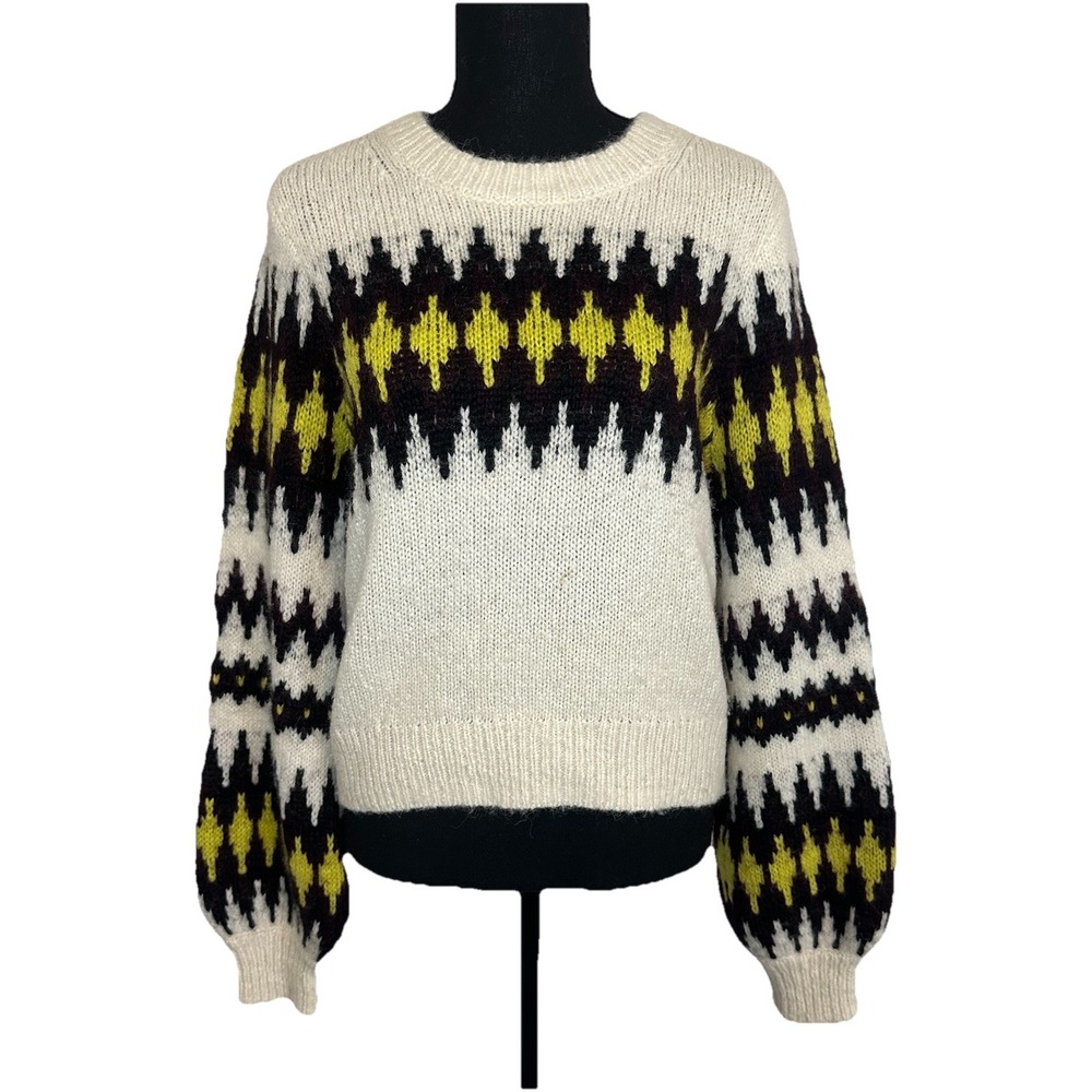 A.L.C. Women's SMALL Badgley‎ Alpaca Wool Blend Fair Isle Sweater Quiet Luxury - Picture 2 of 16